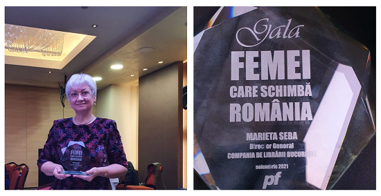 Marieta Seba, directoarea Companiei de Librării București, premiată la Gala „Femei care Schimbă România”