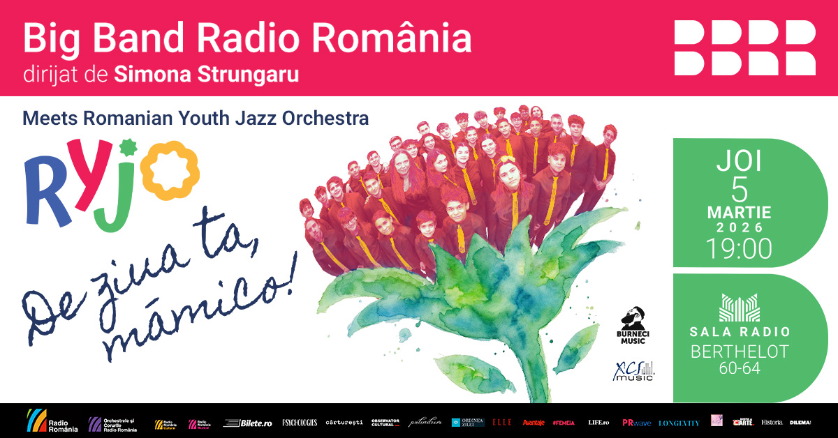„De ziua ta, mămico”: Concert din seria „Big Band-ul Radio România meets Romanian Youth Jazz Orchestra”