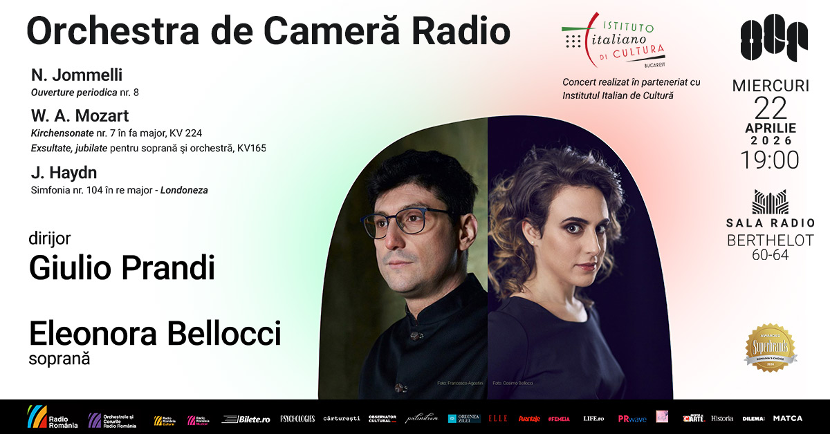 Doi invitați speciali din Italia pe scena Sălii Radio: dirijorul Giulio Prandi și soprana Eleonora Bellocci