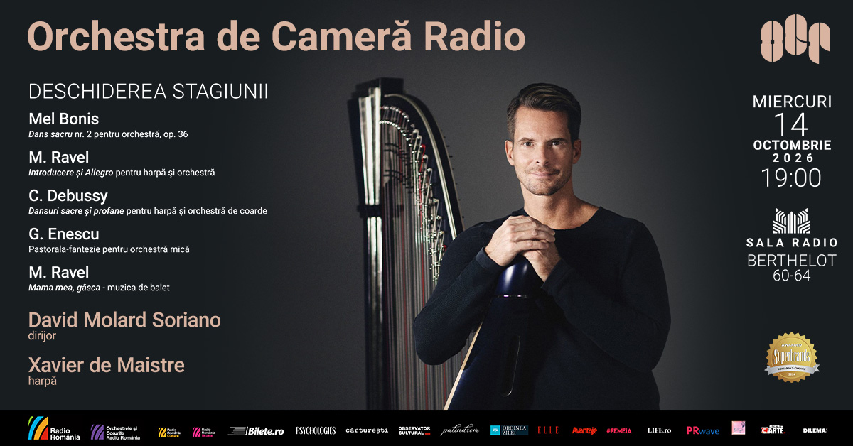 Celebrul harpist francez Xavier de Maistre deschide noua stagiune a Orchestrei de Cameră Radio
